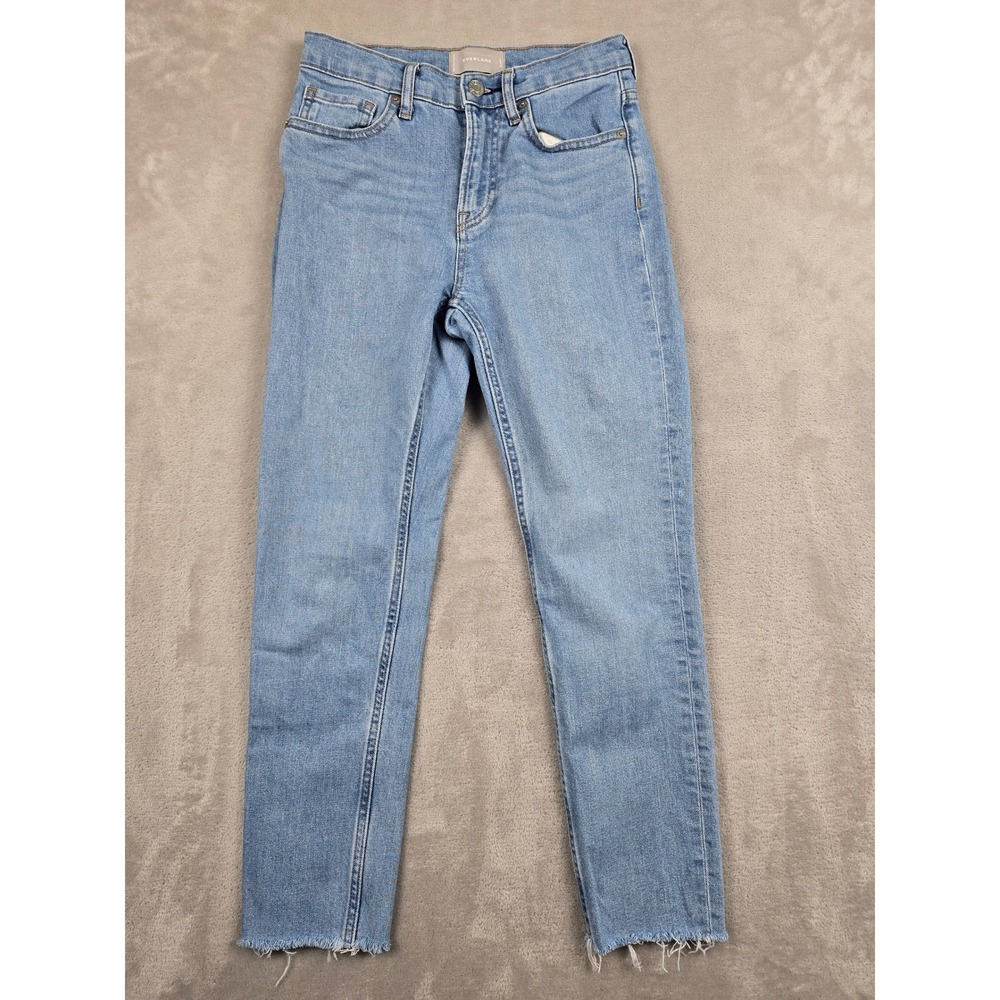 Everlane Jeans Women 25 Ankle Light Blue High Rise Raw Hem Stretch‎ Denim